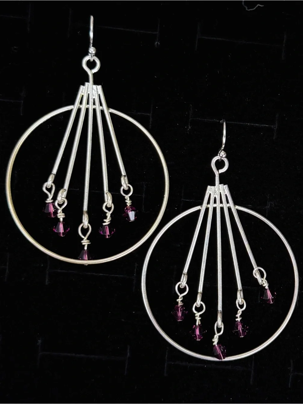 Silverton and Purple Hoop Earrings with Beaded Accents